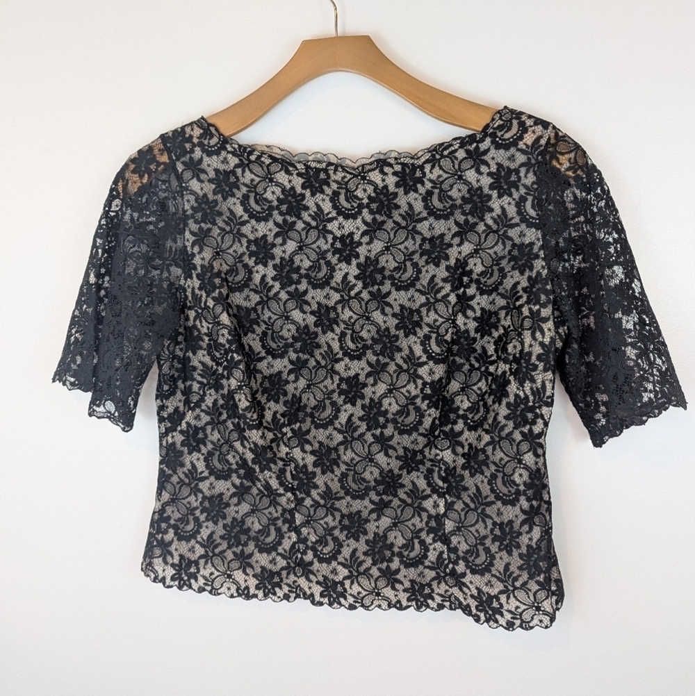 Vintage I.Magnin Black Lace Overylay Top, Sz 2 - Picture 2 of 5